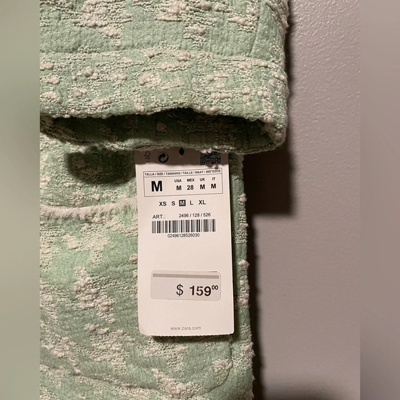 NEW Zara Basic Special Collection Tweed Green and White jacket size Medium - Picture 3 of 7